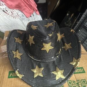 Black and Gold Star Sequin Cowboy Hat